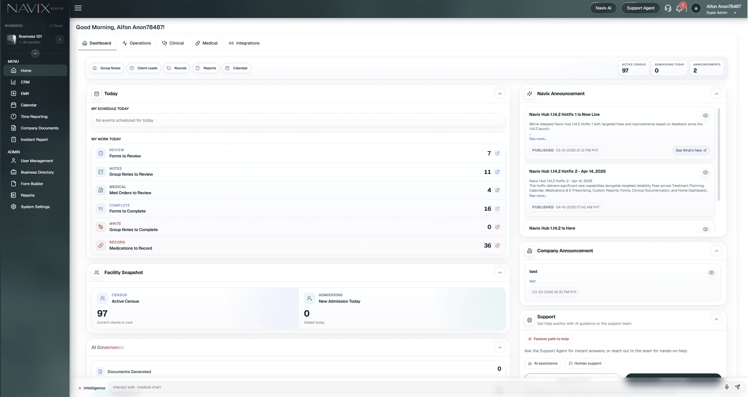 Navix Health dashboard